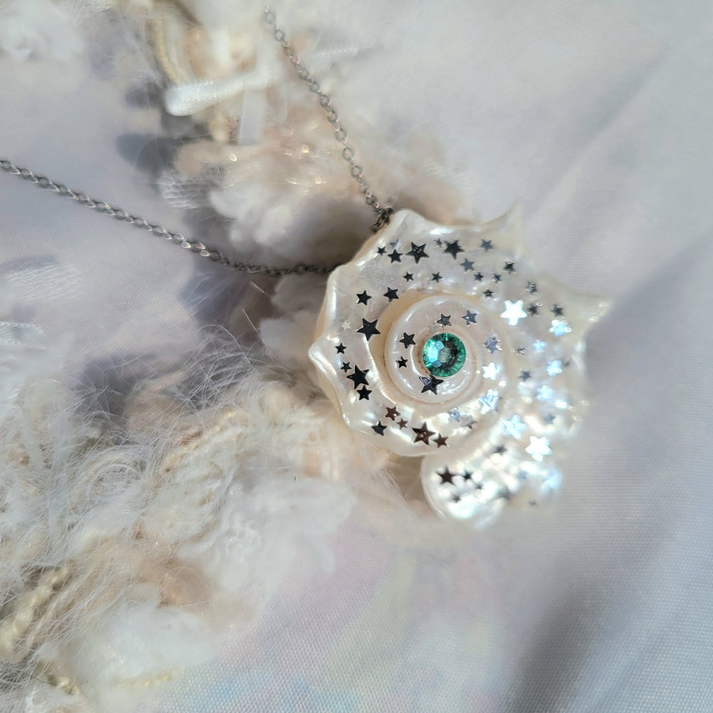 Sea Shell Necklace Fairy Tale Nautilus Pendant, Star Sequin Jewelry