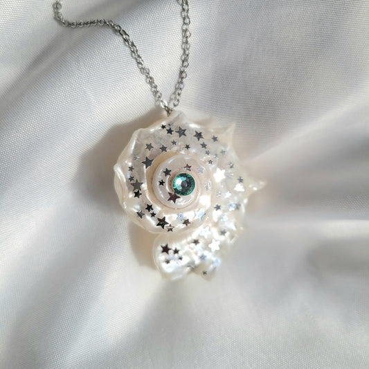 Sea Shell Necklace Fairy Tale Nautilus Pendant, Star Sequin Jewelry