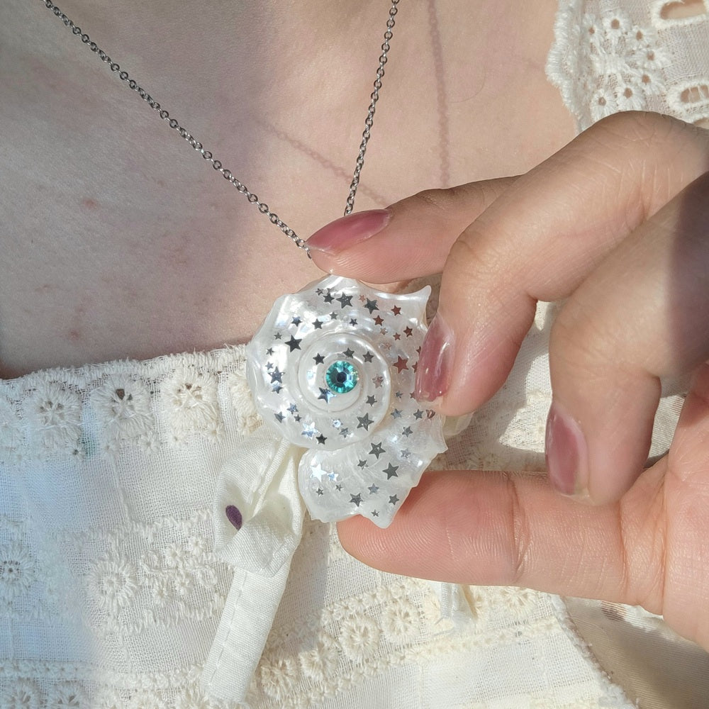 Sea Shell Necklace Fairy Tale Nautilus Pendant, Star Sequin Jewelry